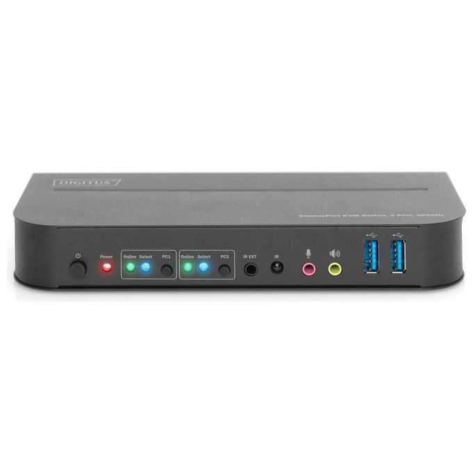 Digitus DS-12850 Switch KVM 2 Porte 4K 60Hz 2x DisplayPort In 1x DisplayPort HDMI Out USB 3.0 Hub Audio
