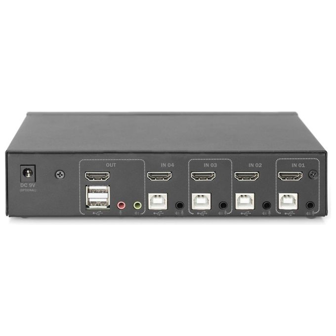 Digitus DS-12880 Switch KVM HDMI 4 porte 1 monitor 4 PC UHD 4K@30Hz Hub USB 2.0 Audio inclusi colore Nero