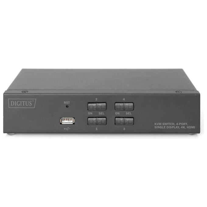 Digitus DS-12880 Switch KVM HDMI 4 porte 1 monitor 4 PC UHD 4K@30Hz Hub USB 2.0 Audio inclusi colore Nero