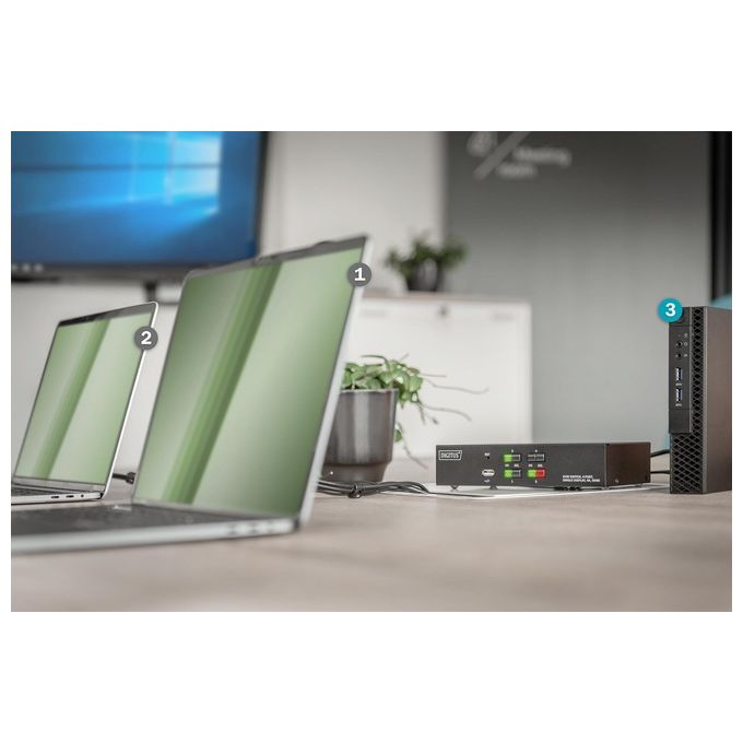 Digitus DS-12880 Switch KVM HDMI 4 porte 1 monitor 4 PC UHD 4K@30Hz Hub USB 2.0 Audio inclusi colore Nero