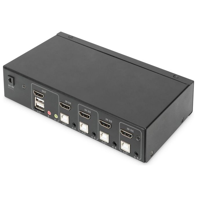 Digitus DS-12880 Switch KVM HDMI 4 porte 1 monitor 4 PC UHD 4K@30Hz Hub USB 2.0 Audio inclusi colore Nero