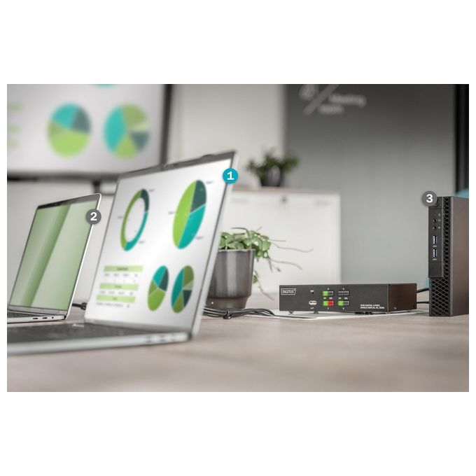 Digitus DS-12880 Switch KVM HDMI 4 porte 1 monitor 4 PC UHD 4K@30Hz Hub USB 2.0 Audio inclusi colore Nero