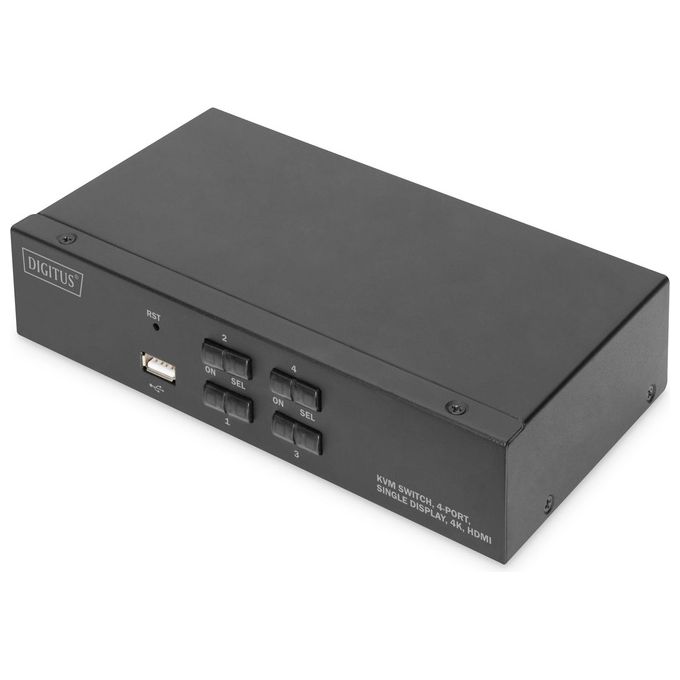 Digitus DS-12880 Switch KVM HDMI 4 porte 1 monitor 4 PC UHD 4K@30Hz Hub USB 2.0 Audio inclusi colore Nero