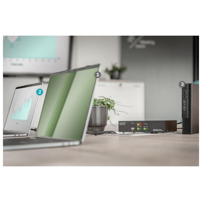 Digitus DS-12880 Switch KVM HDMI 4 porte 1 monitor 4 PC UHD 4K@30Hz Hub USB 2.0 Audio inclusi colore Nero