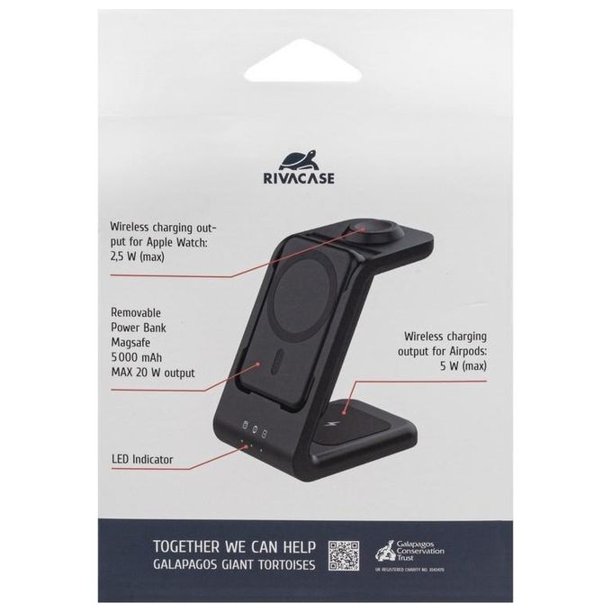 Rivacase VA4917 Caricabatterie Wireless Qi 3 in 1 MagSafe 15W Power Bank 5000 mAh Ricarica Rapida QC PD 20W colore Nero