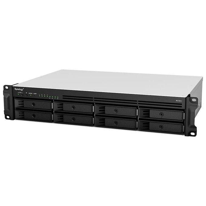 Synology RS1221+ RackStation NAS 8 bay HDD SSD SATA 2.5 3.5 pollici AMD Ryzen V1500B 4 core 2.2 GHz 4 GB DDR4 ECC 4 porte LAN Gigabit colore Nero