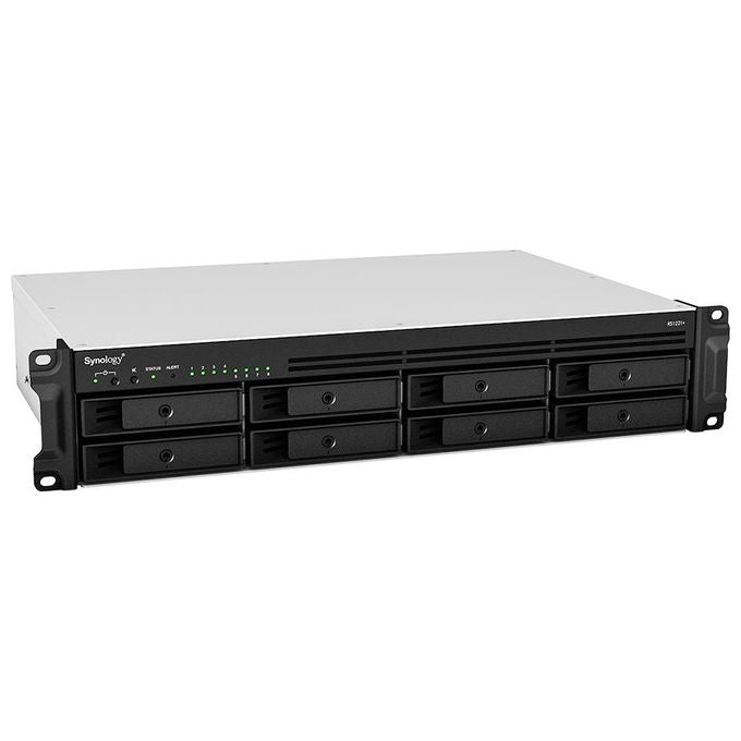 Synology RS1221+ RackStation NAS 8 bay HDD SSD SATA 2.5 3.5 pollici AMD Ryzen V1500B 4 core 2.2 GHz 4 GB DDR4 ECC 4 porte LAN Gigabit colore Nero