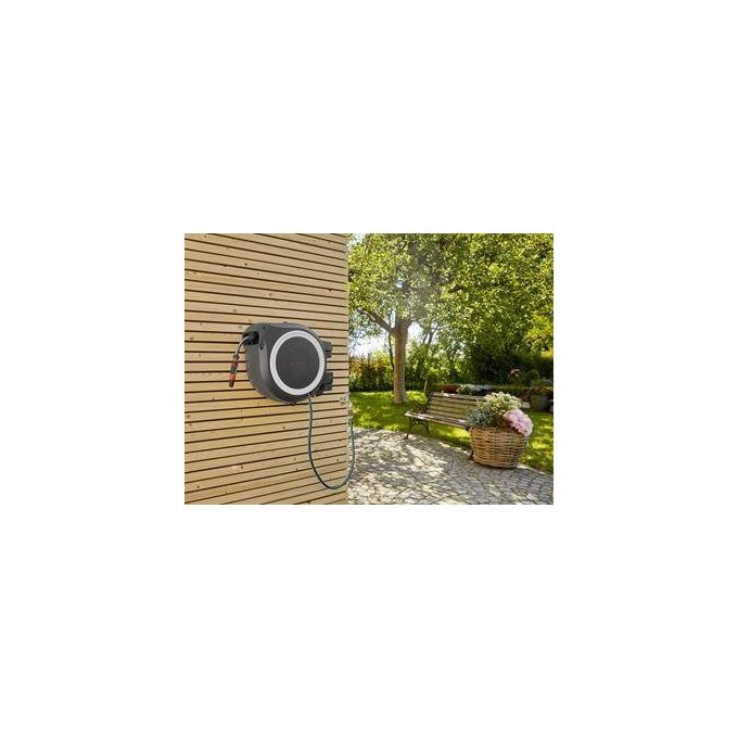 Gardena 18632-20 RollUp Avvolgitubo a Parete Automatico con Tecnologia RollControl e Rotazione 180° Lunghezza 35 m Tubo Incluso colore Nero Grigio