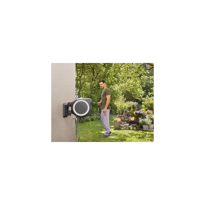 Gardena 18627-20 Avvolgitubo a parete RollUp L 30 m diametro 13 mm tecnologia RollControl resistente al gelo e ai raggi UV colore Bianco