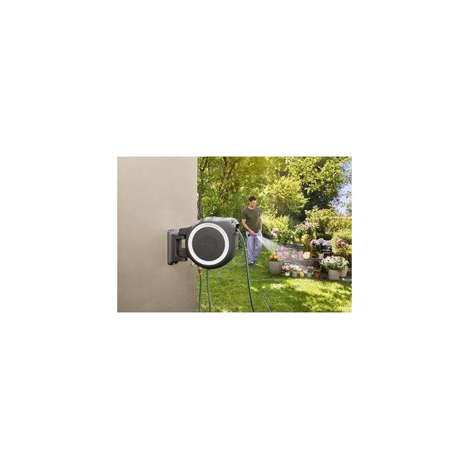 GARDENA 18622-20 RollUp M-L Avvolgitubo Automatico da Parete 25 m 13 mm Rotazione 180° Protezione Antigelo Antifurto colore Bianco