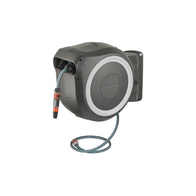Gardena 18632-20 RollUp Avvolgitubo a Parete Automatico con Tecnologia RollControl e Rotazione 180° Lunghezza 35 m Tubo Incluso colore Nero Grigio