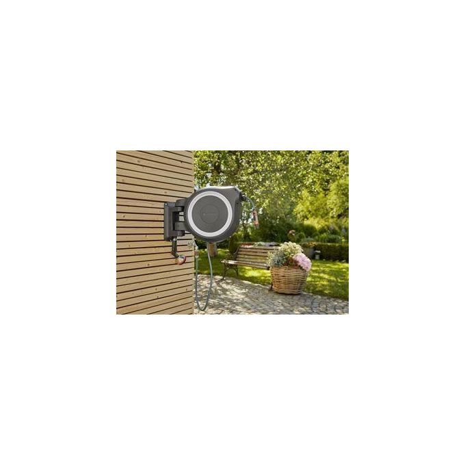 GARDENA 18622-20 RollUp M-L Avvolgitubo Automatico da Parete 25 m 13 mm Rotazione 180° Protezione Antigelo Antifurto colore Bianco