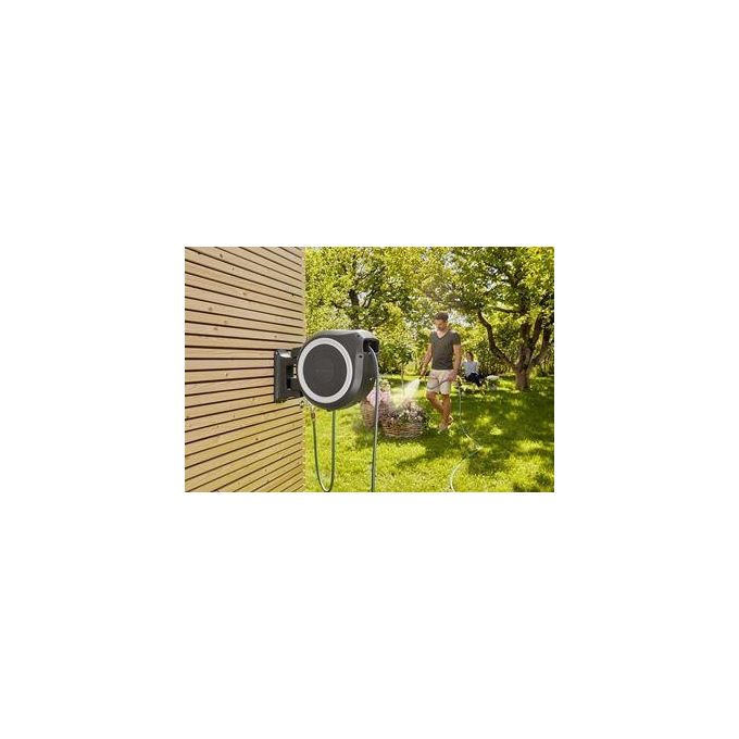 Gardena 18632-20 RollUp Avvolgitubo a Parete Automatico con Tecnologia RollControl e Rotazione 180° Lunghezza 35 m Tubo Incluso colore Nero Grigio