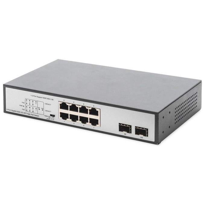 Digitus DN-95140 Switch di Rete Gigabit 8 Porte PoE++ 6x 90W 4x 30W 2x SFP 180W Budget PoE colore Nero