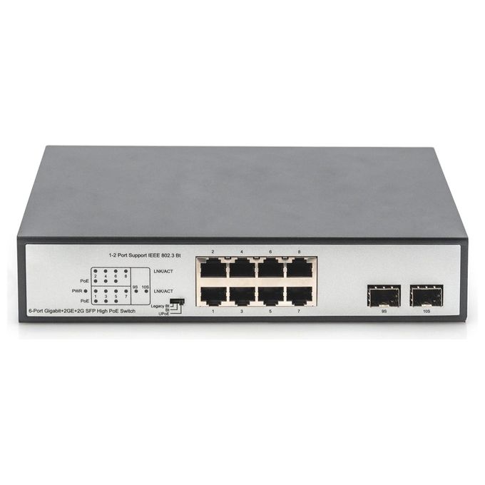 Digitus DN-95140 Switch di Rete Gigabit 8 Porte PoE++ 6x 90W 4x 30W 2x SFP 180W Budget PoE colore Nero