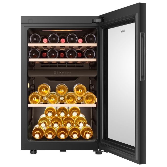 Haier HWS42GDAU1 Wine Bank 50 Serie 7 Cantinetta Vino 42 bottiglie 2 zone temperatura Classe G WiFi ripiani in legno colore Nero