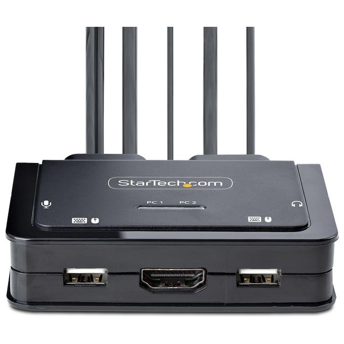 StarTech C2-H46-UAC-CBL-KVM Switch KVM compatto con cavi integrati USB-C e HDMI a 2 porte 4K 60Hz colore Nero