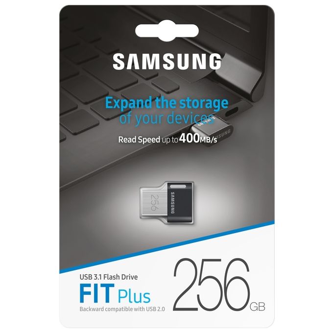 Samsung MUF-256AB FIT Plus Chiavetta USB 256 GB USB 3.2 Gen 1 Tipo A 400 MB-s Protezione Password colore Grigio Argento