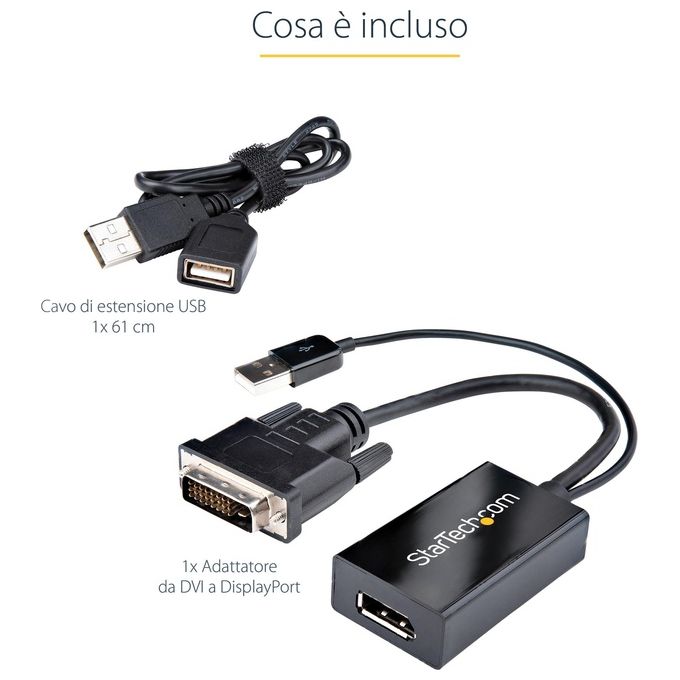 StarTech.com DVI2DP2 Adattatore DVI a DisplayPort Risoluzione 1920x1200 Alimentato USB colore Nero