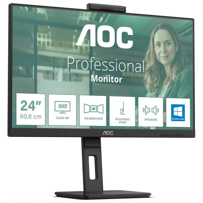 AOC 24P3CW Monitor PC 23.8'' IPS Full HD 1920x1080 100Hz USB-C 65W Webcam 5MP Hub USB LAN colore Nero