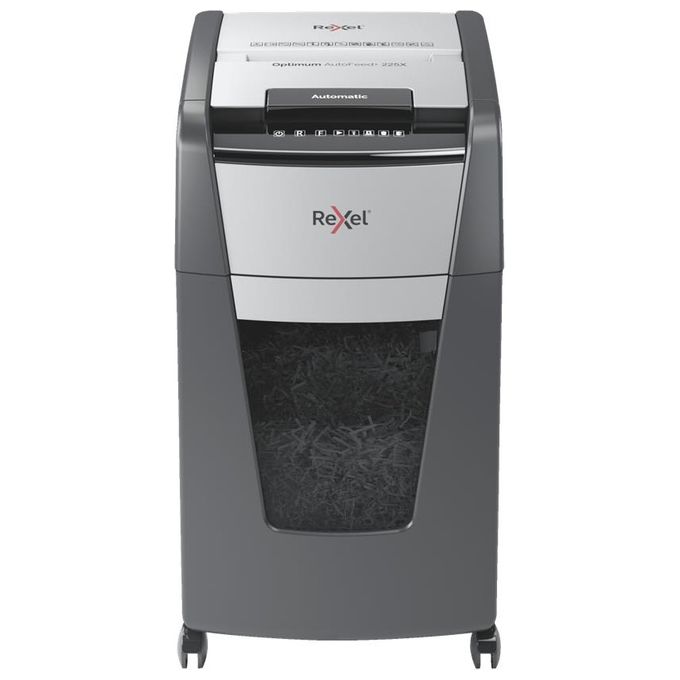 Rexel Optimum Auto Feed+ Distruggidocumenti Automatico 225 Fogli Taglio a Frammento 60 Litri Cestino Removibile con Rotelle
