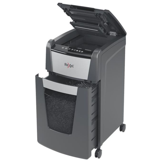 Rexel Optimum Auto Feed+ Distruggidocumenti Automatico 225 Fogli Taglio a Frammento 60 Litri Cestino Removibile con Rotelle