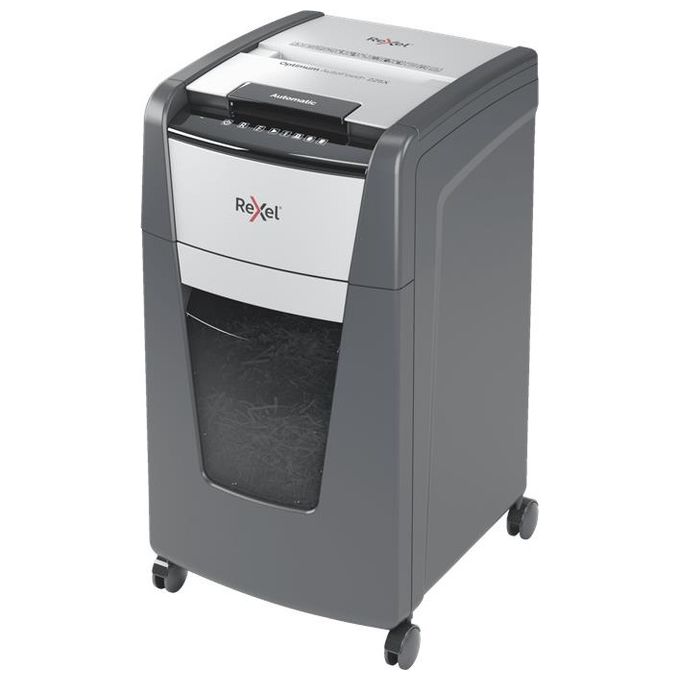 Rexel Optimum Auto Feed+ Distruggidocumenti Automatico 225 Fogli Taglio a Frammento 60 Litri Cestino Removibile con Rotelle