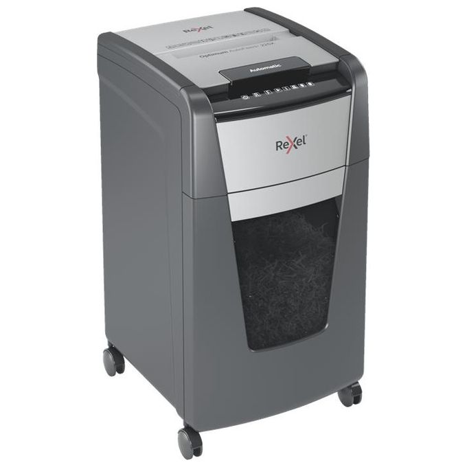 Rexel Optimum Auto Feed+ Distruggidocumenti Automatico 225 Fogli Taglio a Frammento 60 Litri Cestino Removibile con Rotelle
