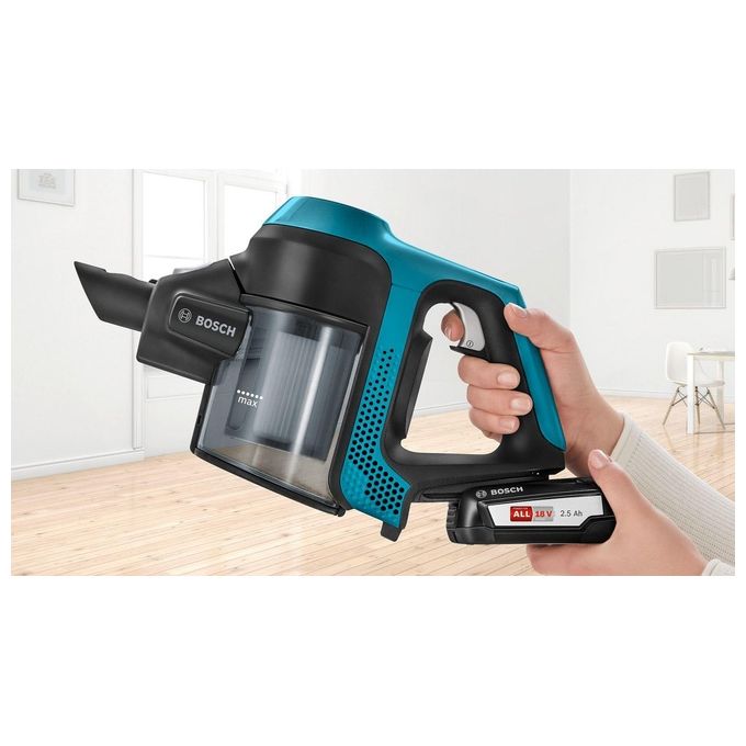 Bosch BBS611LAG Serie 6 Aspirapolvere a Bastone 2 in 1 Senza Sacchetto 0.3 L Batteria 18V 2.5 Ah autonomia 30 min colore Blu