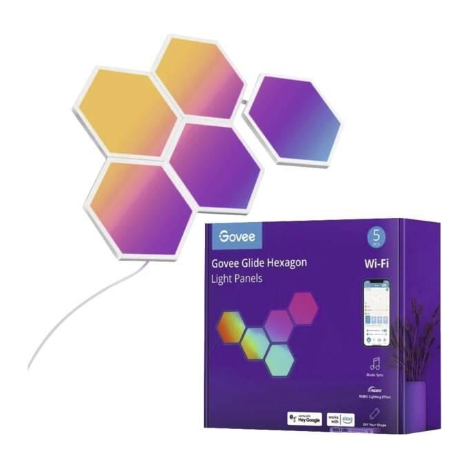 Govee B6061 Glide Hexa Light Panels LED RGBIC 5 pannelli 36W WiFi Bluetooth controllo vocale colore Bianco