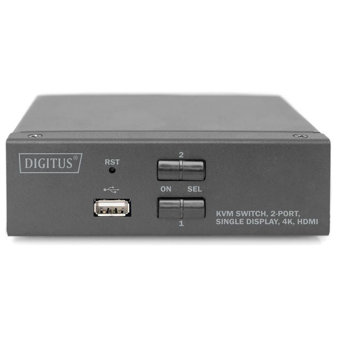 DIGITUS DS-12870 Switch KVM 2 Porte HDMI UHD 4K@30Hz 3840 x 2160p con Hub USB 2.0 e Audio Integrato colore Nero