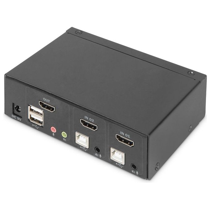 DIGITUS DS-12870 Switch KVM 2 Porte HDMI UHD 4K@30Hz 3840 x 2160p con Hub USB 2.0 e Audio Integrato colore Nero