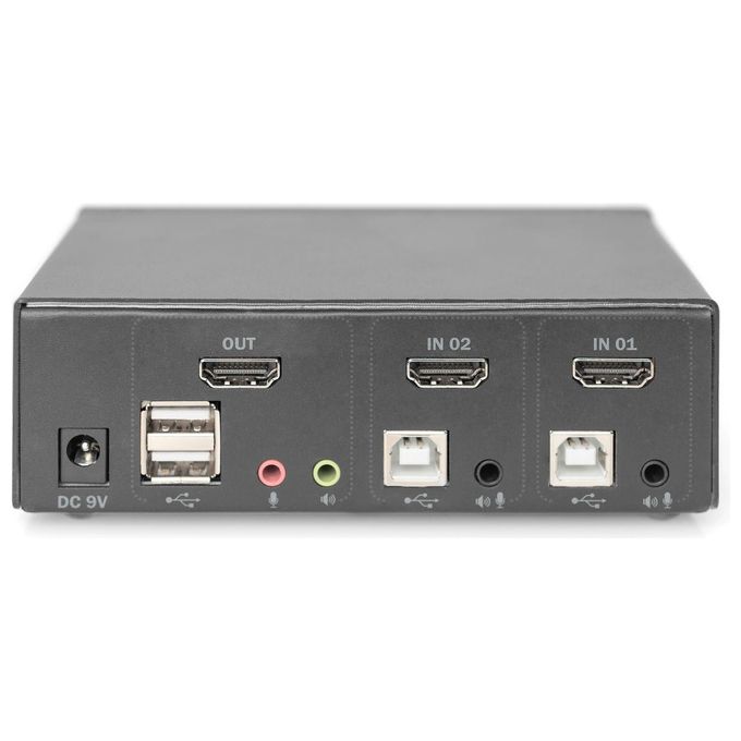 DIGITUS DS-12870 Switch KVM 2 Porte HDMI UHD 4K@30Hz 3840 x 2160p con Hub USB 2.0 e Audio Integrato colore Nero