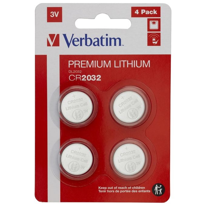 Verbatim CR2032 Batterie Litio 3V Mono Splituso Argento - Confezione da 4 - 20mm x 3.2mm