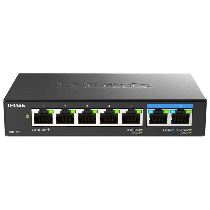 D-Link DMS-107-E Switch Non Gestito 7 Porte 5x Gigabit 2x 2,5G QoS Fanless Metallo colore Nero