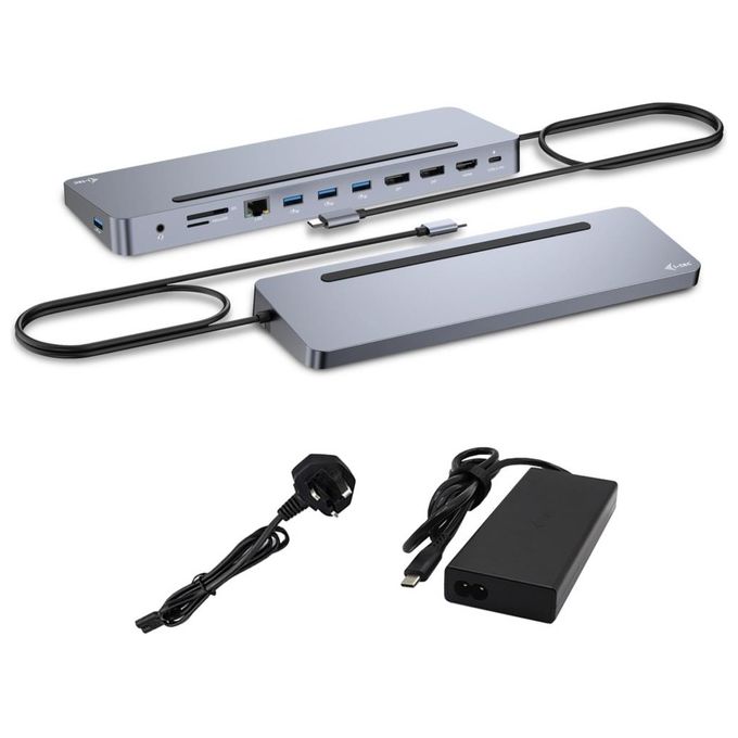 I-tec C31FLAT2PDPRO100W Metal Ergonomic Docking Station USB-C 3 Monitor 4K 100W Power Delivery LAN Gigabit 4x USB 3.2 SD colore Argento