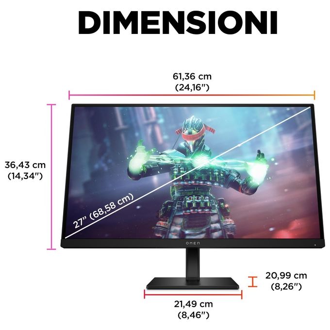 HP 780G8AA#ABB OMEN by HP Monitor da gaming 27'' UHD 144 Hz IPS 1 ms HDMI 2.1 USB-C altoparlanti integrati colore Nero