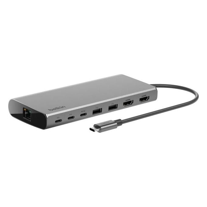 Belkin INC015 Connect Hub Universale 8 in 1 USB-C con Dual Display 2 HDMI 2 USB-C 2 USB-A 1 GbE 100 W PD Alluminio colore Grigio