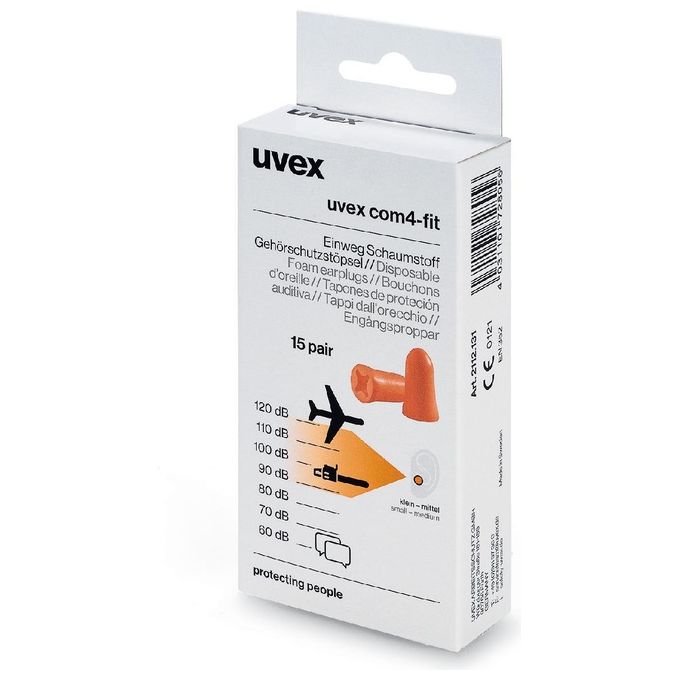 Uvex 2112131 com4-fit Tappo Auricolare Riutilizzabile SNR 33 dB Schiuma di Poliuretano Taglia S Colore Arancione