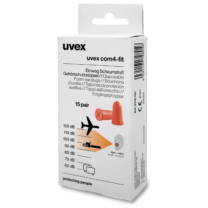 Uvex 2112131 com4-fit Tappo Auricolare Riutilizzabile SNR 33 dB Schiuma di Poliuretano Taglia S Colore Arancione