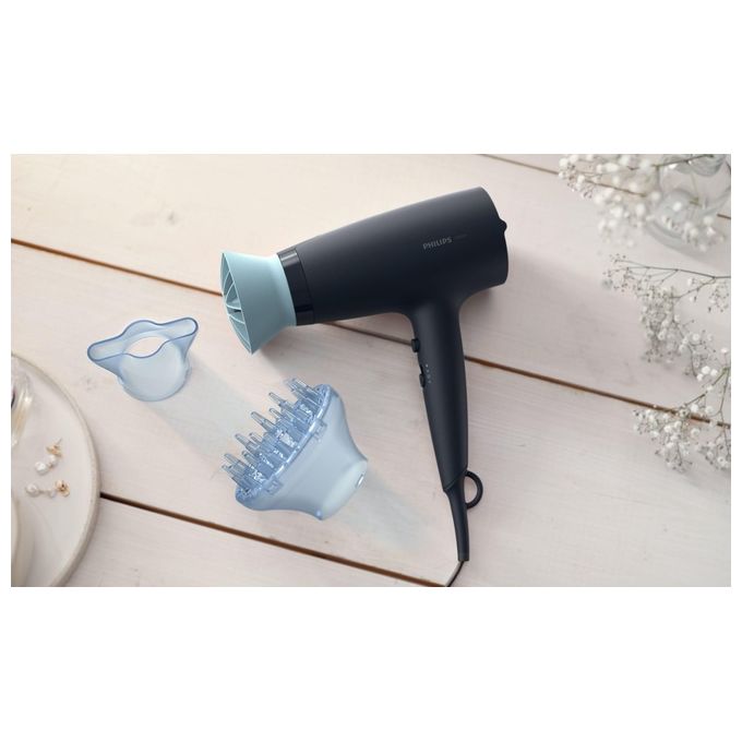 Philips BHD360-20 Serie 3000 Asciugacapelli 2100 W ThermoProtect Ionic 6 impostazioni con concentratore e diffusore colore Blu Marino