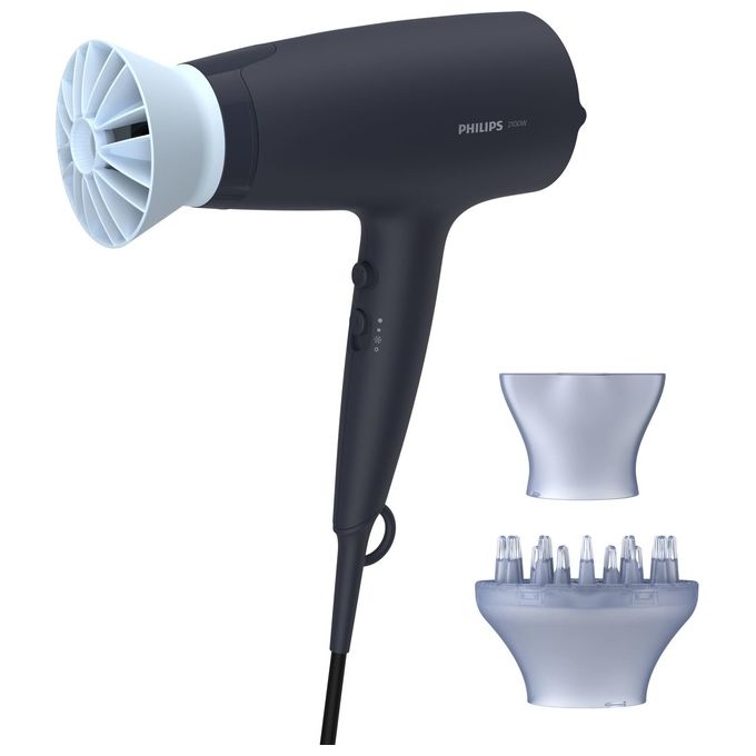 Philips BHD360-20 Serie 3000 Asciugacapelli 2100 W ThermoProtect Ionic 6 impostazioni con concentratore e diffusore colore Blu Marino