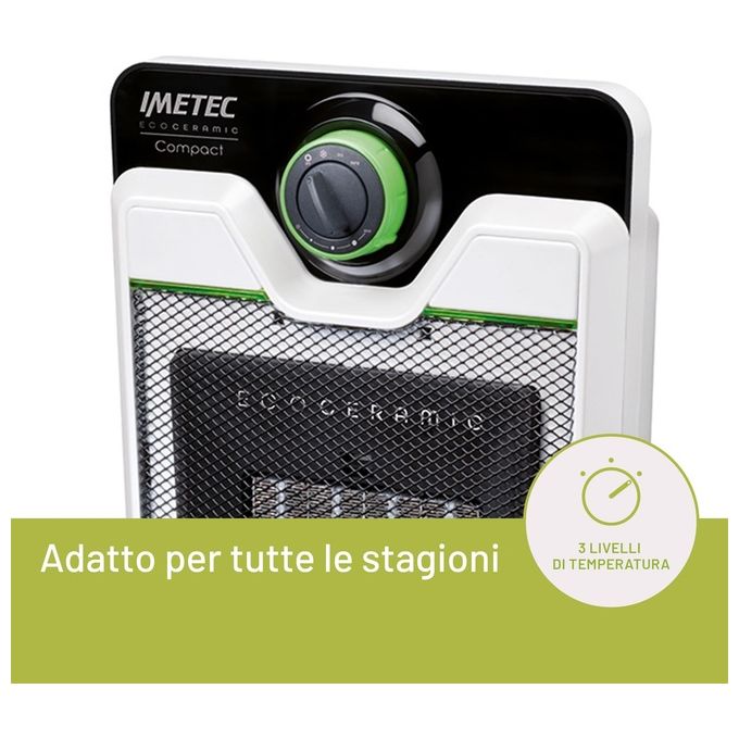 Imetec CFH1-100 Eco Ceramic Termoventilatore Ceramico 2000 W 3 Livelli Termostato Regolabile colore Bianco Nero