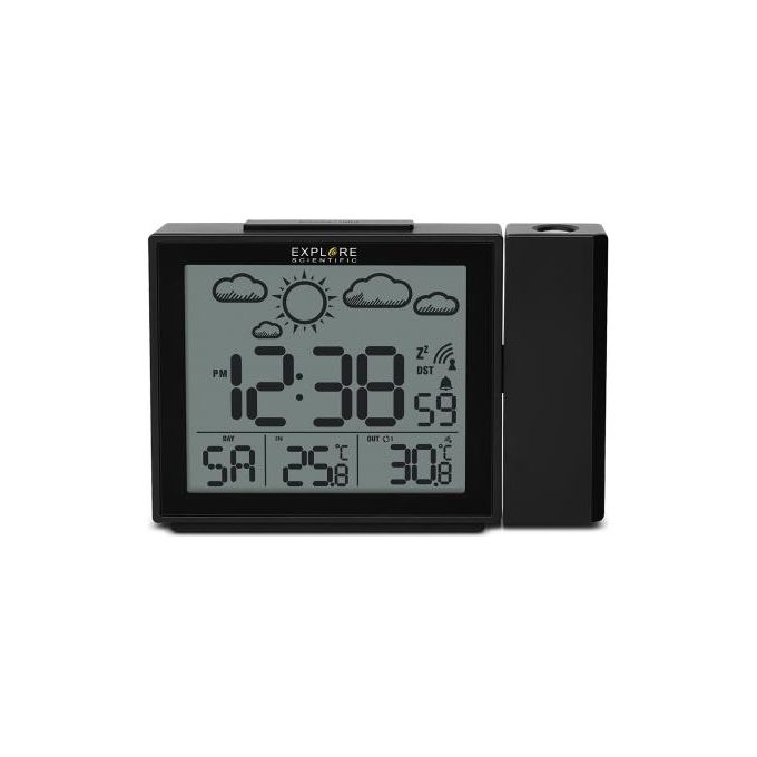 Explore Scientific RPW3009CM3000 Orologio a Proiezione Radiocontrollato Sveglia Doppia Meteo Temperatura Porta USB colore Nero