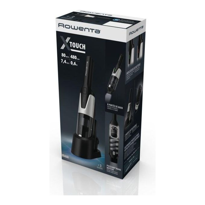 Rowenta AC9736WO X-Touch Aspirabriciole Portatile senza Fili Motore Digitale 80 W 0,2 L Autonomia 10 min Base di Ricarica colore Grigio Bianco