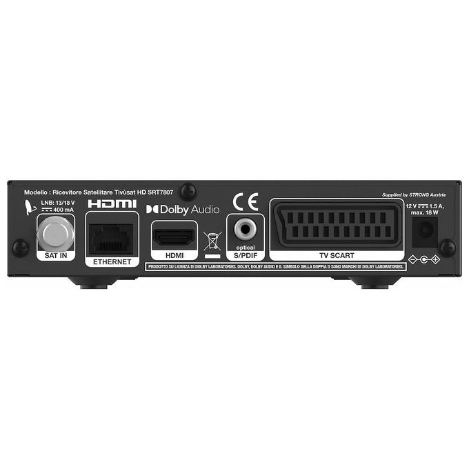 Strong SRT 7807 Decoder Satellitare Tivu'sat Full HD DVB-S2 DVB-T2 HDMI SCART LAN Wi-Fi Dolby Digital colore Nero