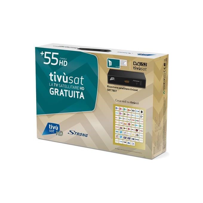 Strong SRT 7807 Decoder Satellitare Tivu'sat Full HD DVB-S2 DVB-T2 HDMI SCART LAN Wi-Fi Dolby Digital colore Nero
