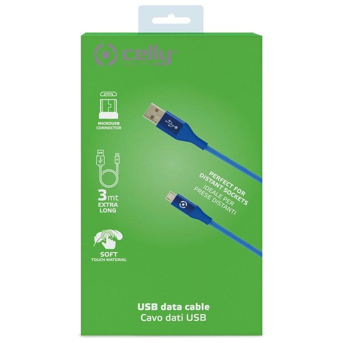 Celly Usb Micro Color 3mt Blu