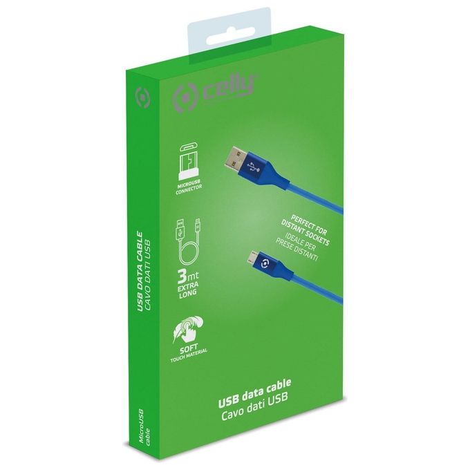 Celly Usb Micro Color 3mt Blu