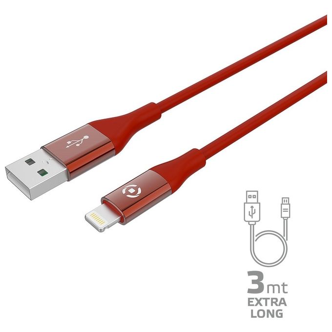 Celly Cavo Usb Lightning Color 3mt Rosso